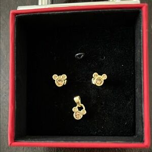 Disney Gold Mickey Mouse Earrings and Pendant Set